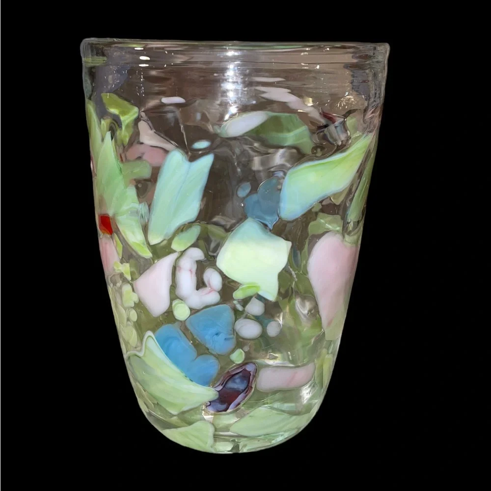 Pier 1 Splatter Fused Floral Abstract Large Glass Vase